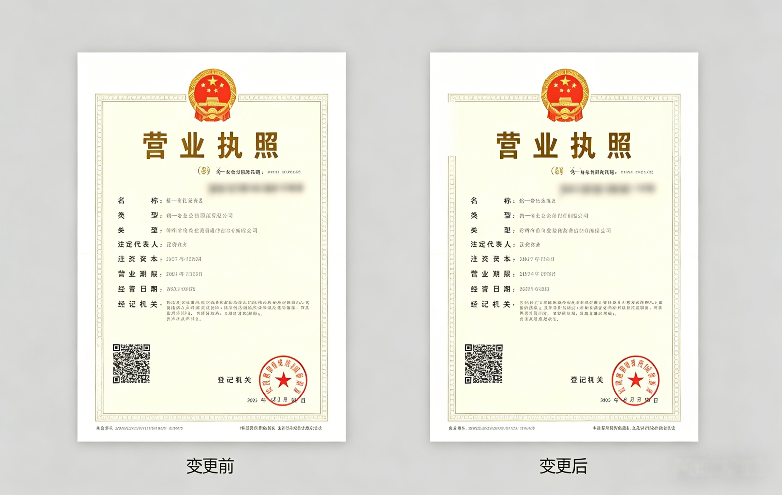 公司变更前后尺寸改变